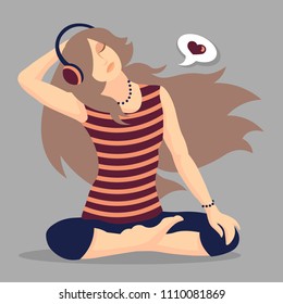 young girl listening to music on headphones