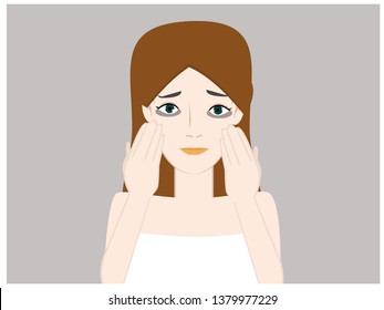 young girl with long hair makes a mask on her face. Vector illustration