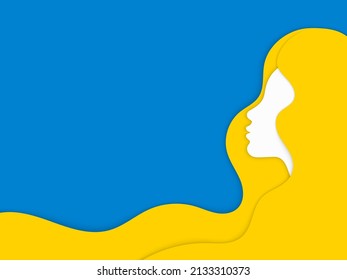 Young Girl With Long Hair. Yellow And Blue Colors. Vector Illustration