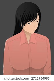 Uma jovem menina olhando para baixo, meio corpo