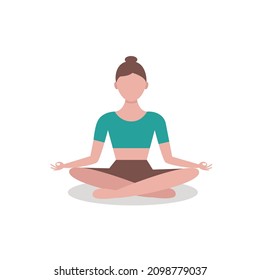 Young girl in lotus position. Vector illustration in flat style.