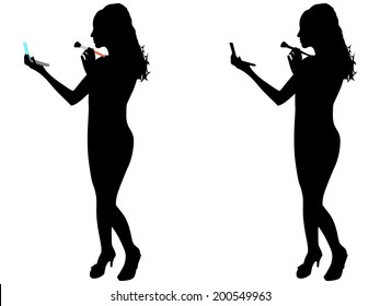 Young girl with makeup brush, vector