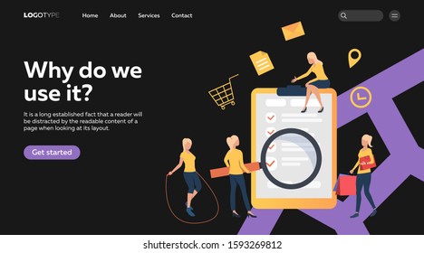 Young girl making plans. To-do list, task, tick flat vector illustration. Personal development and self-management concept for banner, website design or landing web page