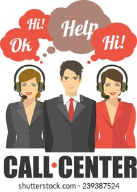 A young girl and a man in a business suit from the contact center are ready to help