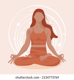 Young girl meditating, mindfulness concept. Vector illustration for web, app, etc.