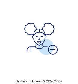 Chica joven y menos. Quitar usuario, avatar de Borrar. Reducir el acceso al perfil. Icono de Vector de trazo perfecto y editable