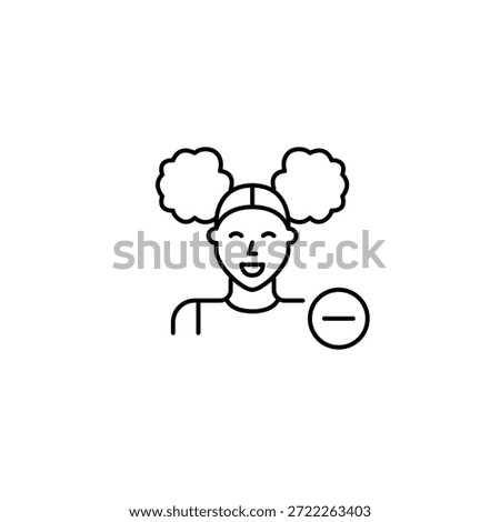 Young girl and minus. Remove user, delete avatar. Reduce profile access. Pixel perfect, editable stroke vector icon
