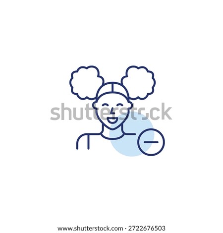 Young girl and minus. Remove user, delete avatar. Reduce profile access. Pixel perfect, editable stroke vector icon