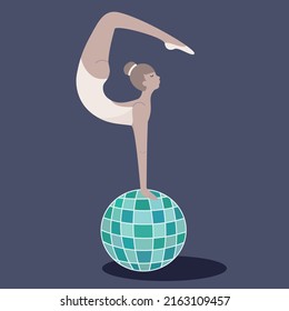 young girl on ball do exercise acrobatic performance 
