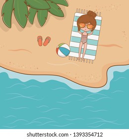 young girl on the beach airview scene