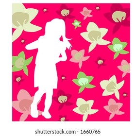 young girl on flowered background