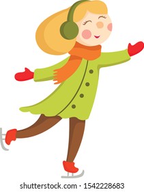 young girl on ice skate in wintertime - vector illustration - winter holidays 