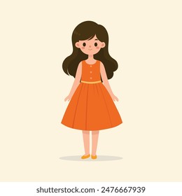 Chica joven con vestido naranja en ilustración de fondo blanco