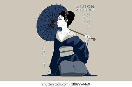 Young girl in oriental style. Vector illustration, solid colors, vintage style.