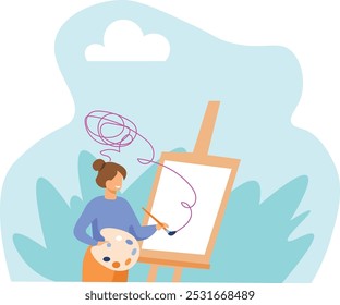 a young girl paints at an easel