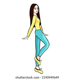 young girl in pants dancing. vector illustration