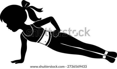 A young girl performs push up, showcasing strength and determination in fitness routine