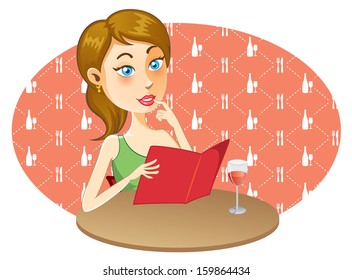 Young Girl Picking A Menu
