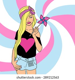 Young girl with pinwheel