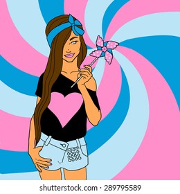 Young girl with pinwheel