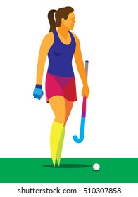 a young girl is a player in field hockey, which stands on the field