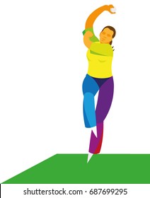Young girl is a player of the team in cricket, which throw the pitch of the ball