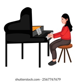 Young Girl Playing Piano Stock Vector Illustration (Royalty Free)