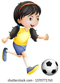 Young girl playing soccer illustration