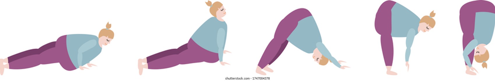 Niña más tamaño en diferentes posiciones de yoga