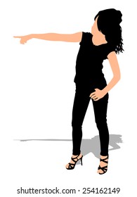 Young girl pointing, vector 