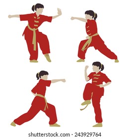 young girl in a pose of Wushu