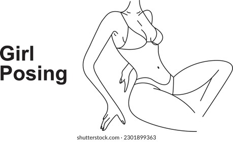 Young Girl posing with innerwear vector stroke editable