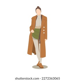 young girl posing in stylish outfits isolated illustration