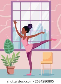 Young girl practicing ballet at home