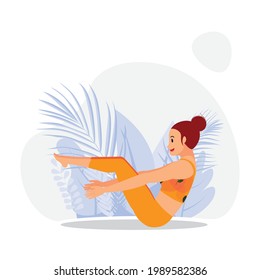 young girl practicing half boat asana , Ardha Nav asana