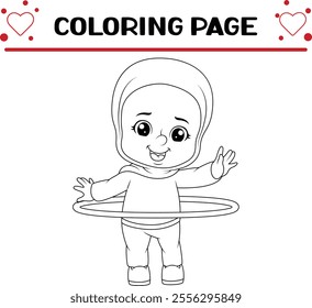 young girl is practicing with hula hoop coloring page for kids