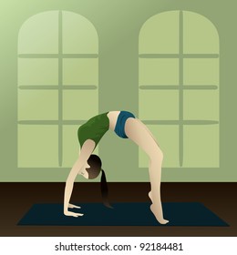 Young girl practicing yoga in room/Yogi (Upward Bow)
