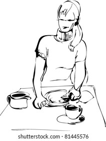 a young girl preparing breakfast