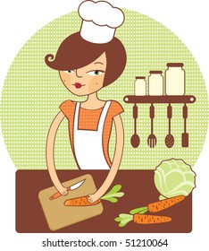 Young girl preparing salad