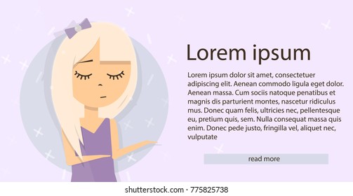 Young girl presents. The web banner. Fashion cartoon style. Illustration for the website or blog.