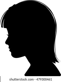 Young Girl Profile Silhouette - Vector Illustration