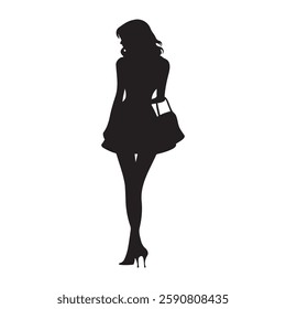 Young girl with purse standing pose silhouette vector illustration