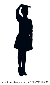 a young girl put book on her head, trying to walk like a model, silhouette vector