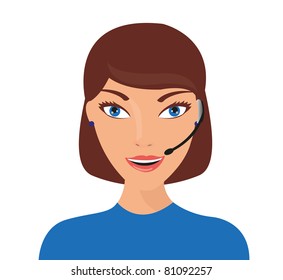 young girl receptionist with blue blouse isolated over white background