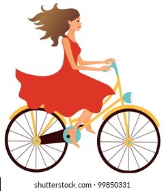 Young Girl In Red Dress Riding A Girlie Bike