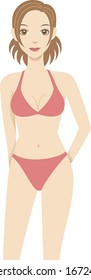 Young girl in red swim suit / Girl in swim suit