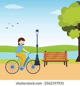Young girl riding a bicycle at the park