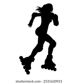 Chica joven es Ilustración vectorial de patinaje sobre ruedas. sketch de patinaje.