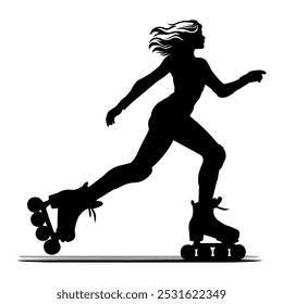 Chica joven es Ilustración vectorial de patinaje sobre ruedas. sketch de patinaje sobre ruedas. Vector de niña de patinaje sobre ruedas.