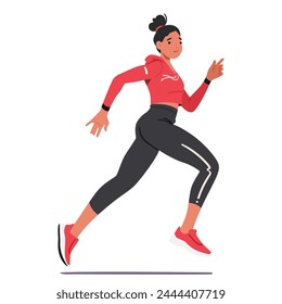 Young Girl Runner Athlete Character Determined And Swift, Races With Grace And Determination, Her Spirit Unyielding As She Strives For Victory And Personal Bests On The Track, Vector Side View